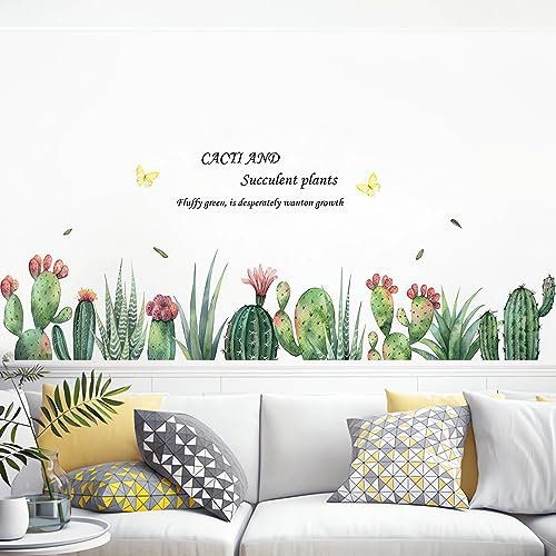 Cartoon Cactus Succulent Wall Stickers, sacinora Tropical Green Plants Wall Decals Removable Vinyl Peel and Stick for Living Room Bedroom Nursery Kitchen Skirting Board Art Decorations