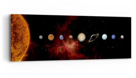 Panorama Bilder auf Leinwand Sonnensystem Planeten Kosmos Leinwandbild 90x30cm Wandbilder Dekoration Wohnzimmer Schlafzimmer Klein Wanddeko Bild Wand Kunstdruck Art Wall Decor Canvas AB90x30-5377