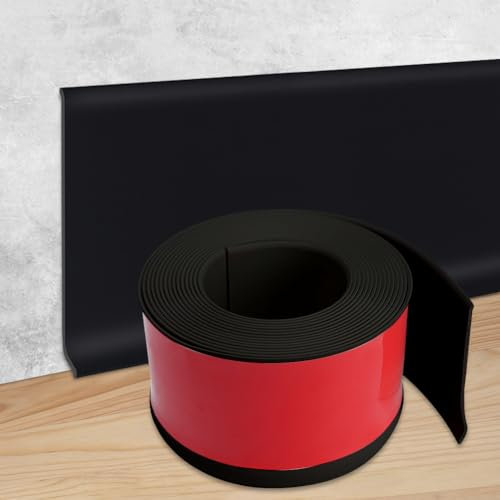 EUBSWA Battiscopa morbide, colore nero, 10 cm x 5 m, listello autoadesivo per coprire le fessure angolari