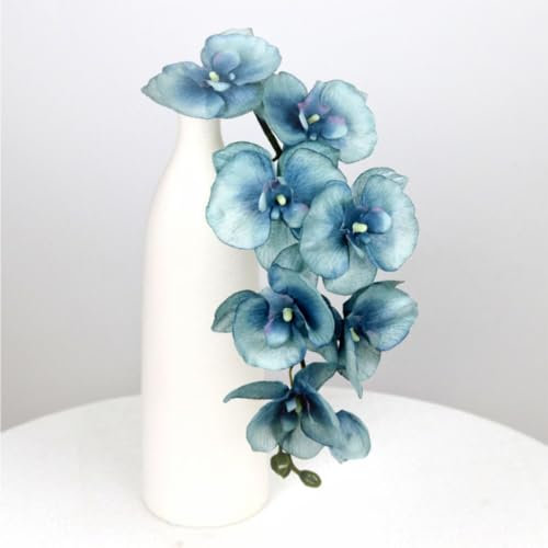 JPORSHU Lot de 2 orchidées artificielles en soie avec tiges - Couleur d'automne - Pour décoration d'intérieur, fête de mariage, anniversaire, gâteau - 69,8 cm (bleu automne)
