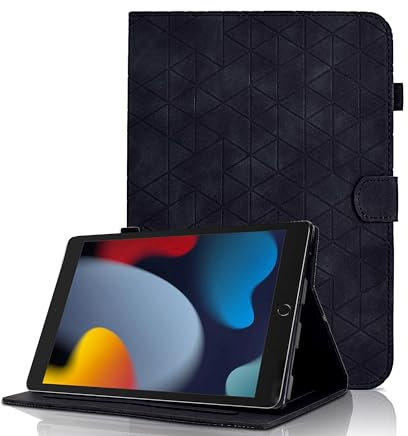 Coque pour iPad 10.2 Pouces 9ème/8ème/7ème Génération (2021/2020/2019), Étui de Protection Folio en PU Cuir Stand Smart Auto Wake/Sleep Housse Cover pour iPad 10.2 Pouces, Noir