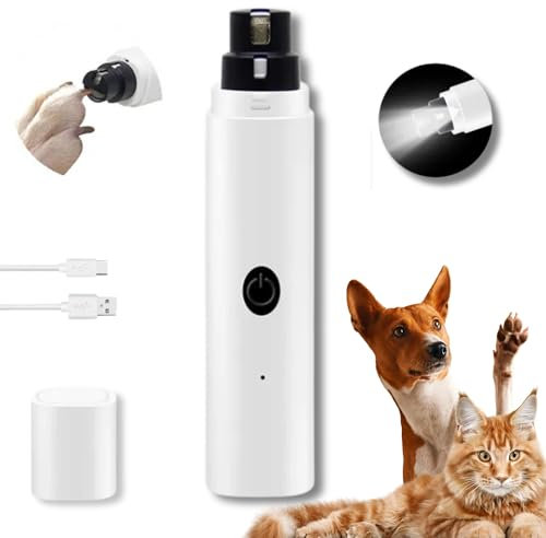 Ponceuse à Griffes Chien Chat Resultat Professionnelle Coupe-Ongles Électrique Rechargeable USB Soins Sécurisés des Ongles Faible Vibration et Silencieux Limite Le Stress LED Intégrée