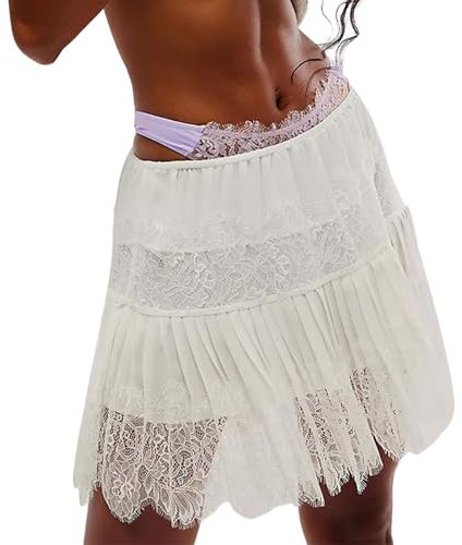 Nicoxijia Damen Minirock mit gestufter Spitze, Y2K, niedrige Taille, plissiert, Rüschen, Minirock, Sommer, mehrlagig, fließend, kurze Röcke, Unterrock, weiß, S