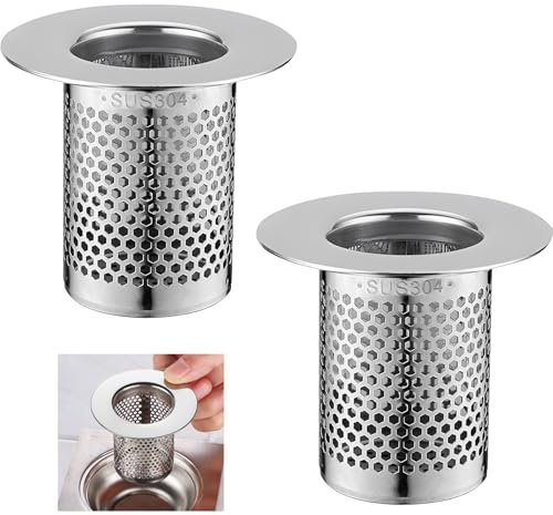 Mocrop Juego de 2 coladores de desagüe de 5 cm, acero inoxidable 304, colador para fregadero, para cocina, baño, balcón