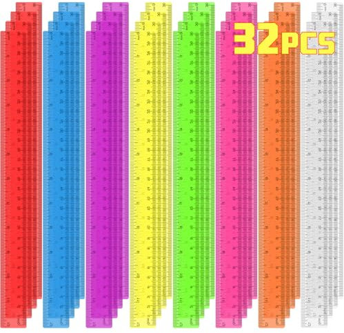 Transparentes Kunststoff-Lineal mit Zentimetern und Zoll, 30,5 cm, für Kinder, Schulanfang, Klassenzimmer, Büro, Heimbedarf, 32 Stück