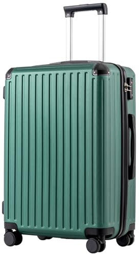 COOLIFE Koffer Trolley-Koffer Hartschalen-Koffer Rollkoffer Reisekoffervon ABS-Material mit TSA-Schloss Teleskopgriff und 4 Zwillingsrollen (Dunkelgrün, Mittelgroßer Koffer)