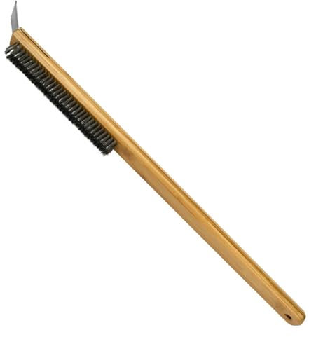 Brosse de Nettoyage pour Pierre à Pizza | Brosse pour Barbecue à Long Manche en Bois avec têtes de Brosse métallique | Brosse pour Four à Pizza | Brosse à gratter pour Pierre à Pizza