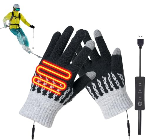 USB Heated Gloves, Rechargeable Heating Hand Warmers Washable Touchscreen Full Finger Gloves Knitted Thermal Winter Gloves