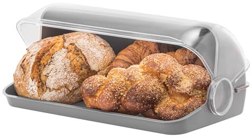 KONZEPT Brotkasten aus Kunststoff Taupe - Brot Aufbewahrungsbox für Brötchen, Kuchen und Brot, Brotdose mit hoher Kapazität, Transparent - Brotbox Küche