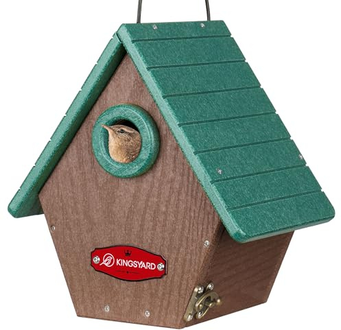Kingsyard Nistkasten Vogelhaus aus recyceltem Kunststoff für den Außenbereich - Hängende Nisthöhle mit Räuberschutz & Belüftung für Zaunkönig, Finken, Meisen,Grün