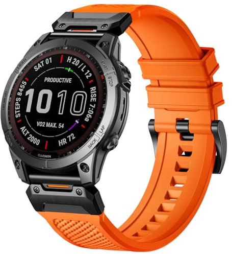 Bandletic Kompatible mit Garmin Fenix 8 - Fenix 6 Pro/Fenix 6/Fenix 7/Fenix 5 Armband, Silikongummi QuickFit Sport 22mm Uhrenarmband für Epix 2/Epix 2 Pro 47mm/Forerunner 965/945/955/Instinct 2,Orange