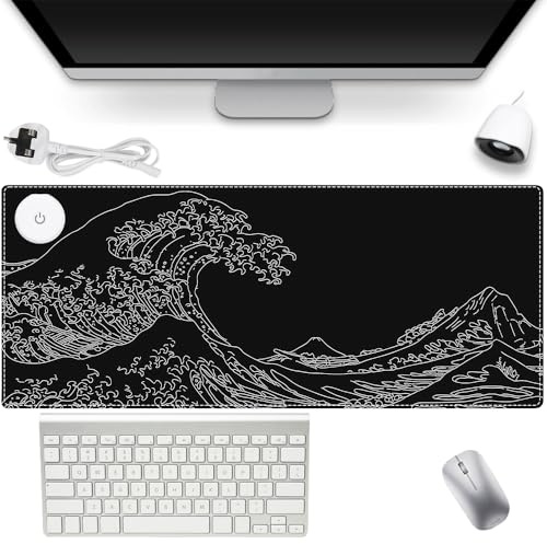 YANGUN Heated Mouse Pad, Heated Desk Mat, 80x33 cm Heated Mouse Mat, Heated Table Mat with 3 Heat Settings and 3 Hours Automatic Shut-Off, Electric Warm Desk Pad for Office Home, UK Plug (Black)