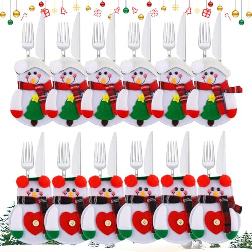 Hillylolly Bolsa Cubiertos Navidad, Funda Navidad Cubiertos, Porta Cubiertos Navidad, Navidad Cubiertos Tenedores Bolsas, Decoracion Mesa Navidad (Blanco)