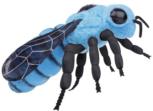 lilizzhoumax Plüschtier Blaue Biene 38cm/14.9”, Simuliertes Tier Plüschtier Blaue Biene Realistische Insekt-Plüsch Spielzeug für Wilde Tiere, Geschenk für Kinder pelziges Stofftier