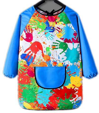 Malkittel Schürze für Kinder 120-140cm, Malschürze für Jungen & Mädchen, Bastelschürze für Schule & Haushalt (blau)