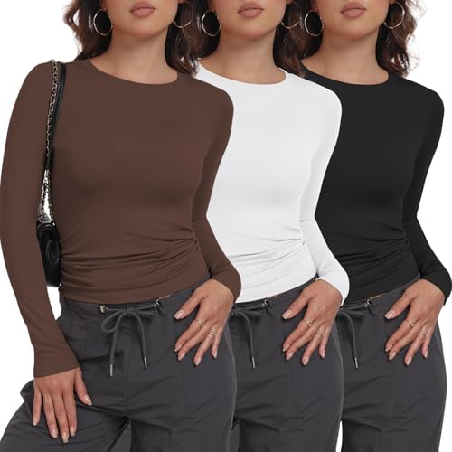 MLYENX 3 Pack Long Sleeve Shirts for Women Basic Fitted Underscrub Top M