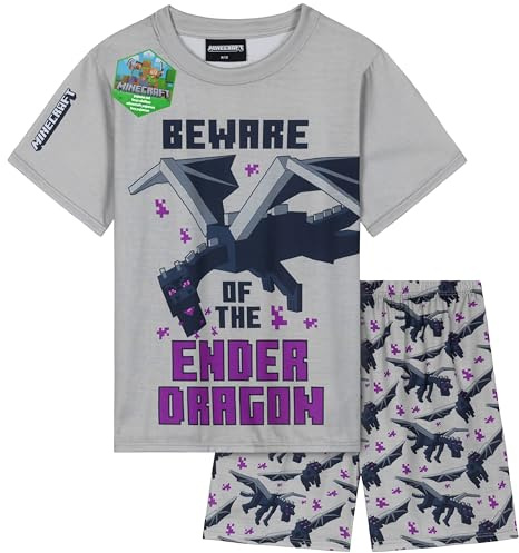 Minecraft Boys Pyjama Sets, 1 or 2 Pack, Half-Sleeve Crew Neck T-shirt & Short Pj Bottoms, Soft Loungewear, Gaming Boys Gifts