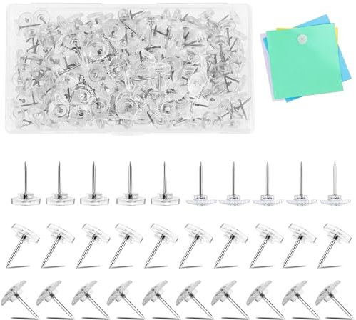 200 Stück Pinnwandnadeln Flach Reißnägel, Transparente Reißzwecke, Rund/Zahnrad Karte Nagel Pinnadeln, Praktisch Pinnnadeln Pinnwand mit Plastikbox, Pinnwandstifte Klar für Wandkarten Bulletin Board