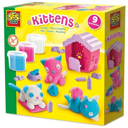 SES Creative 00506 Kätzchen mit Knete Formen - Gestalte Deine eigenen Tierfreunde - Inklusive 9 Zubehörteilen und Katzenhaus - Für Kinder Ab 3 Jahren