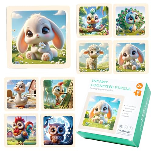 8 Stück Holzpuzzle Kinder,Kinderpuzzle Tiere Puzzle ab 2-5 Jahre 8 X 6 Teile Rahmenpuzzle Puzzle Kinder ab 3 Spielzeug Montessori Vorschule Lehrreiches Spielzeug Geschenke (Tiere)