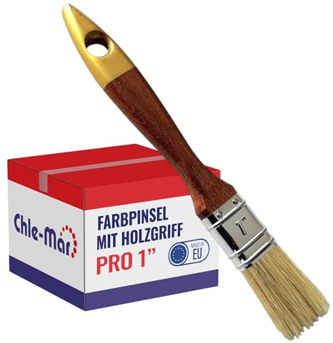CHLE-MAR – PRO Maler Pinsel (Flach) 1 für präzises Streichen | Breiter Pinsel für Lasur&Öl | Wiederverwendbarer Malerpinsel mit Lackierter Holzgriff | Paint Brush für Holzlasur, Wandfarbe&Holzfarbe