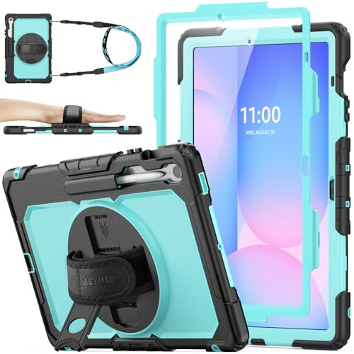 SEYMAC stock Custodia per Samsung Galaxy Tab S10 FE Plus / S10 FE+ 13.1'' 2025, Custodia Antiurto Tab S10 FE+ con Proteggi Schermo/Porta Penna/Cinturino da Polso Girevole 360 e Supporto, Cielo Blu