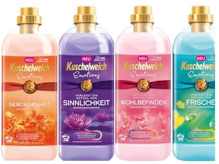 6tlg. Set kompatibel mit 5x1L Kuschelweich Weichspüler Emotions Geborgenheit | Sinnlichkeit | Wohlbefinden | Frische | Harmonie 190WL + STUDIO.MUNET Cotton Bag