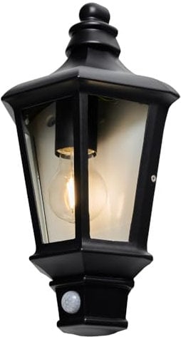 LITECRAFT Perry Wall Light Outdoor Half Lantern with PIR Motion Sensor - Black