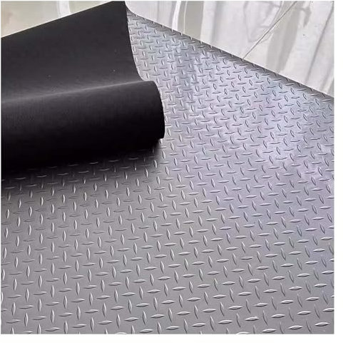 FOELANNE Rubber Flooring, Garage Floor Mat PVC 2.5mm Multicolor Multiple Sizes Non-Slip Waterproof Roll Diamond Texture(Grey,90x500cm/35x197in)