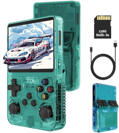 XiFanHo R36S Retro Handheld Game Console 128G - 3.5“ IPS Bildschirm mit 40000+ Classic Games Tragbarer Pocket Video Game Player Open Source Linux OS mit 3500mAh Batterie (Grün)