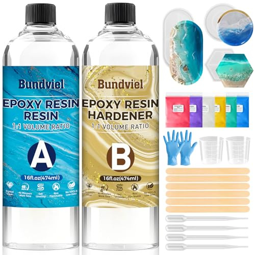 Epoxidharz Set 1000ml Profi Großpackung Kristallklar,Silikonformen Transparent Epoxidharz,Epoxidharz 1:1 nach Volumen,Blasenfrei Für Flusstische, Bartheken & große Kunstprojekte