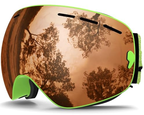 PSNKLMM Ski Goggles,Winter Snow Sports with Anti-Fog UV Protection for Men Women Youth Interchangeable Lens - Premium(C26 Green orange)