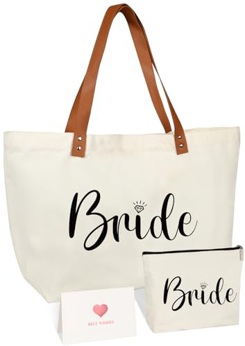 Bride Gifts Canvas Tote Bag with Makeup Bag,Bride to Be,Bridal Shower Gift
