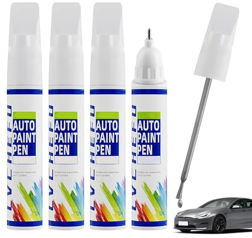 Lwezgi 4 Stück Lackstift Silber Metallic Auto, 2-in-1 Lackstift Auto Silber, mit Bürstenkopf und Punktierspitze, Geeignet zur Ausbesserung von Lackschäden und Kratzern an Autos