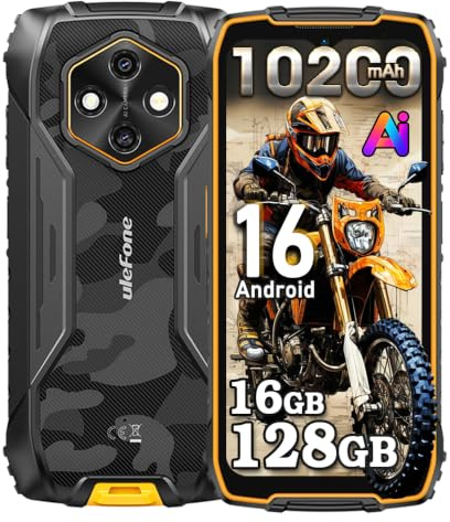 Rugking 4 Pro Outdoor Handy ohne Vertrag, 16GB+128GB/2TB Outdoor Smartphone Android 16, 10200mAh Batterie, 48MP+8MP, 6.56 HD+ 120Hz, IP68 Wasserdicht Handy, 4G/WIFI/NFC/OTG/GPS/FM,Orange