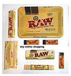 RAW Mini Tray, Organic Tin, Rolling Papers, Tips, Bamboo Mat Smoking Set Deal