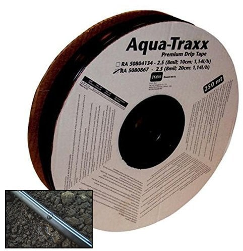 Cinta de RIEGO POR GOTEO 16mm 250 metros. GOTEROS CADA 20 cm. Tuberia plana con caudal 1,16 litros por hora, negro