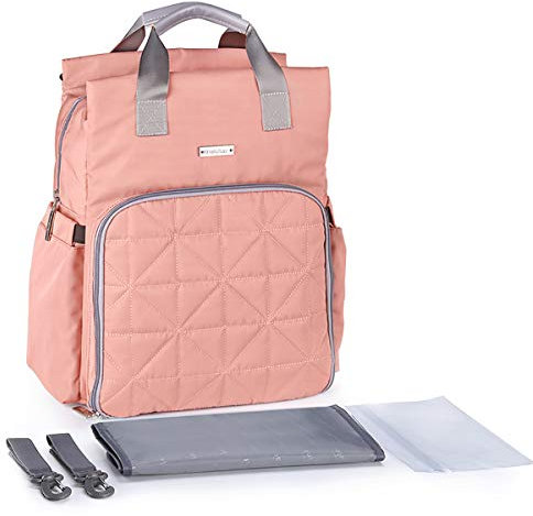 SONARIN Wasserdicht Multifunktions Baby Wickelrucksack Wickeltasche mit Wickelunterlage,Kinderwagen Riemen,Laptop stoßsichere Tasche,Flasche Isolierte Taschen,Große Kapazität,Waschmaschinenfest(Rosa)