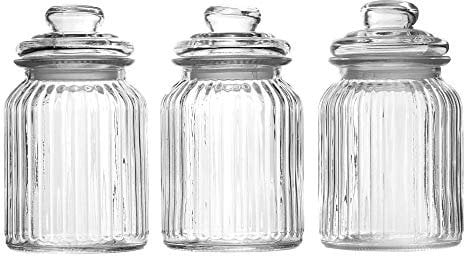 Maison & White Vintage Airtight Glass Jars - Set of 3 | Traditional Sweet Jar Storage Containers | Preserving Kitchen Jars | Ideal for Tea, Coffee & Sweets | M&W (990ml)