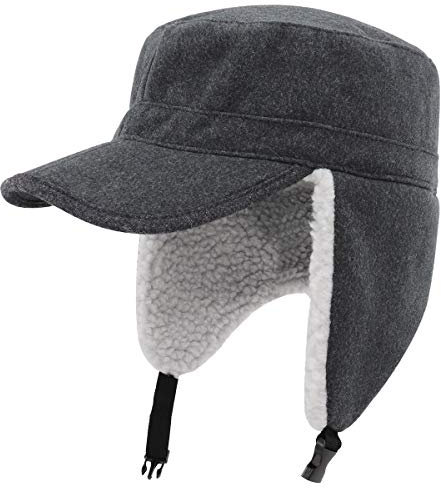 Gisdanchz Trappermütze Männer Fleece Cappy Frauen Wintermütze Baseballcap Russische Mütze Damen Russen Fliegermütze Ushanka Schirmmütze Winter Basecap Mütze mit Ohrenklappen Herren Dunkelgrau