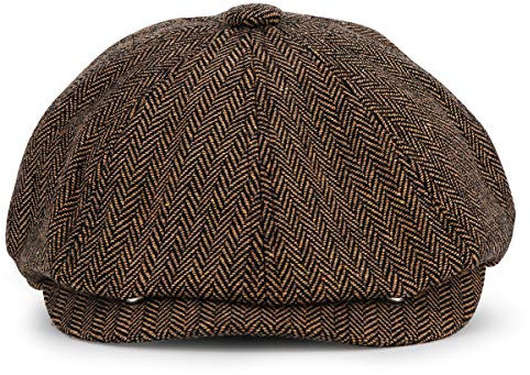 Charmylo Newsboy Stil Tellermütze Schirmmütze Herren Damen - 8 Panel Peaky Fischgräten Tweed Retro 1930s Schiebermütze Gatsby Cap Flat Hut, passen, Schwarzer Kaffee(58)