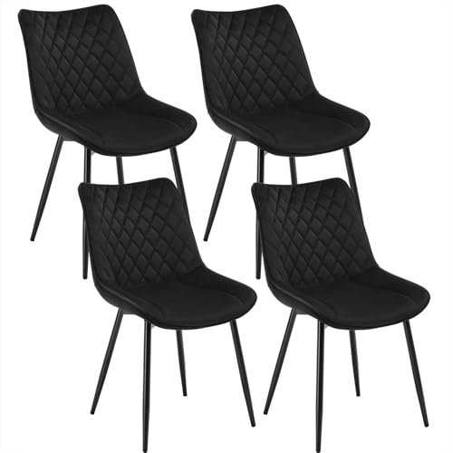 WOLTU Esszimmerstühle 4er Set, Küchenstühle, Wohnzimmerstühle, Polsterstühle mit Rückenlehne, für Esszimmer, Küche, Wohnzimmer, Büro, Sitzfläche aus Samt, Metallbeine, Schwarz BH209sz-4