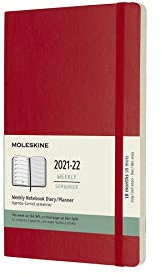 Moleskine - 18-Monats Wochenplaner/Terminplaner, Terminkalender 2021/2022, Wochennotizbuch mit Softcover und elastischem Verschluss, Format Large/A5 13 x 21 cm, Farbe Scharlachrot, 208 Seiten
