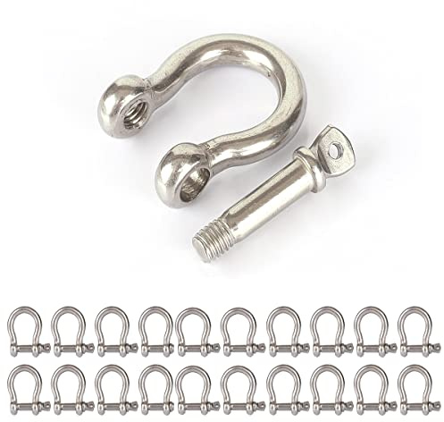 20pcs 1/4 Inch Screw Pin Anchor Shackle, M6 6mm Stainless Steel Heavy Duty Bow Shape Load Clamp for Chains Wirerope Lifting Paracord Outdoor Camping Survival Rope Bracelets