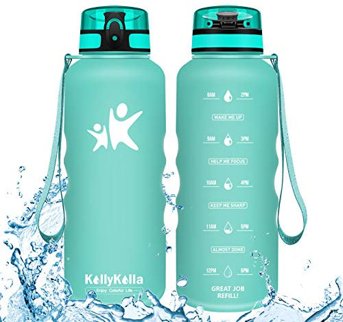 KollyKolla Motivational Water Bottle - 800ml - Leakproof Drinks Bottle with Time Markings & Filter, BPA Free Tritan Plastic, One Click Flip Lid, Perfect for Kids, School, Gym, Hiking, Bicycle, Yoga