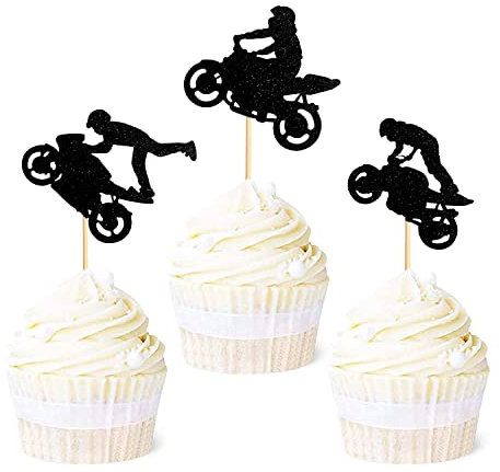 24 Stück Motorrad Cupcake Topper Sport Motorrad Kuchendeckel Dekor Picks für Autocycle Sport Party Cupcake Topper Sport Thema Party Dekoration Zubehör
