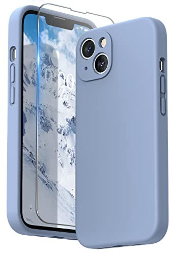 SURPHY Compatible with iPhone 13 Case with Screen Protector, Liquid Silicone Protection for Each Lens Shockproof Thickened Rubber Cover for iPhone 13 6.1 inch 2021, Sierra Blue