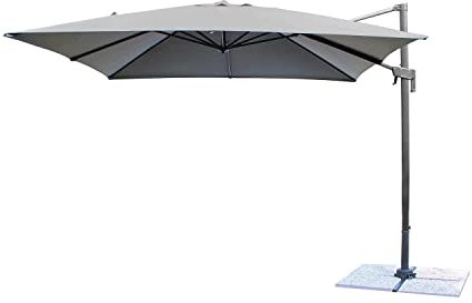 Ombrellone da giardino ideale arredamento esterno di forma rettangolare con telo Grigio e palo laterale girevole in alluminio 45x64 e in metallo 20x40 mm con base a crociera mod. Newton