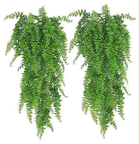 2 Piezas Plantas Colgantes Plastico, Hiedra Artificial Helecho Colgante, Plantas Artificiales Colgantes, Planta Colgante Artificial para el Hogar, Jardín, Boda, Decoración Pared, Guirnalda Boda