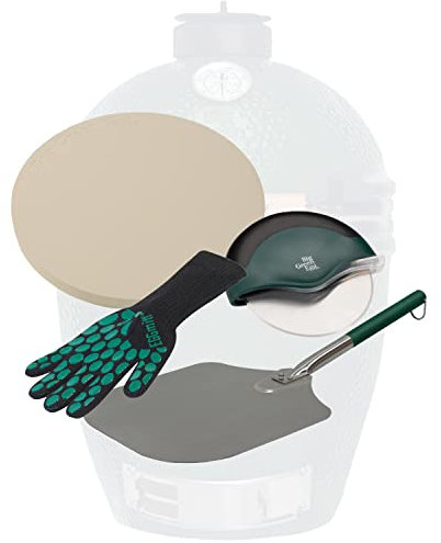 Big Green Egg Pizza Set mit Pizzastein, Pizza Cutter, Grill Handschuh und Pizzaschaufel [Original Big Green Egg Zubehör] Set mit 4 Bestandteilen